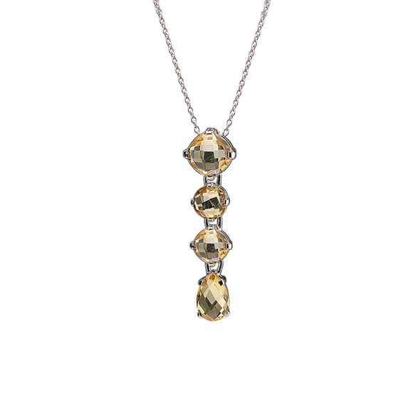 Yellow Citrine Sterling Silver Multi Drop Pendant Necklace with Chain - Picture 1 of 1